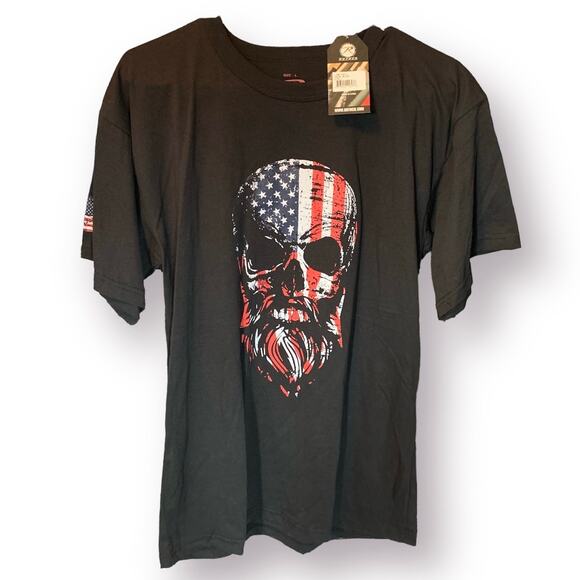 Rothco US Flag Bearded Skull Black Men's T-Shirt Sz Large Cotton Blend Patriotic - Picture 1 of 7